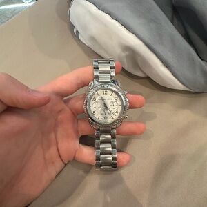 Michael Kors Silver-tone Crystal Bezel Women's Chronograph Watch